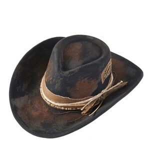 Unisex Black Distressed Cowboy Western Hat